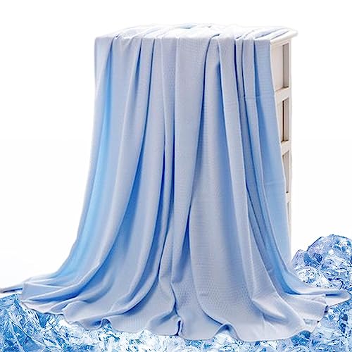 Tacery kühle Sommerdecke doppelseitig Kühldecke, Eisdecken für heiße Nächte, Kühldecke, Decke als Tagesdecke Sofadecke für Heiße Schläfer, Kühlende Bettwäsche Kühlfasern, 150x200cm, Light Blue von Tacery