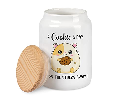 Tachinedas Kreativshop Keksdose Hamster A Cookie A Day Keeps The Stress Away Vorratsdose mit Holzdeckel für Plätzchen von Tachinedas Kreativshop