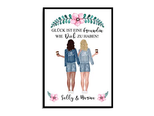 Tachinedas Kreativshop Personalisiertes Poster Beste Freundin mit Namen und Spruch A3 Poster Kunstdruck Wallart Freundinnen Geschenk Druck (gerahmt) von Tachinedas Kreativshop