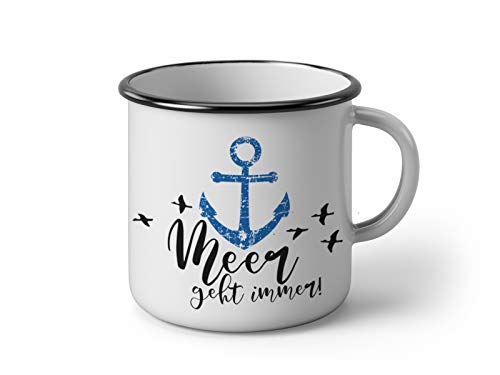 Emaille Tasse mit Anker und Spruch Meer geht immer von Tachinedas Kreativshop