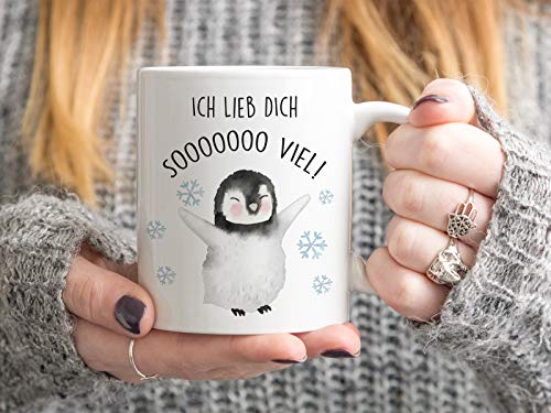 Tasse mit Pinguin und Spruch Ich lieb dich so viel von Tachinedas Kreativshop