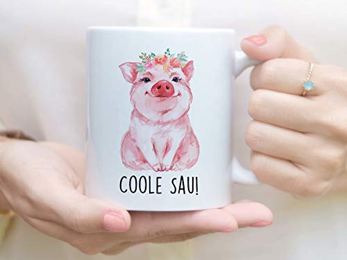 Tasse mit Schwein und Spruch Coole Sau von Tachinedas Kreativshop