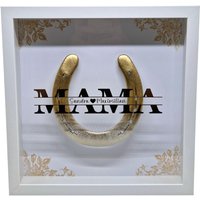 Edles Glücksbringer Hufeisen Im Rahmen Zum Muttertag Personalisierter Bilderrahmen Mama Geschenkidee Weiß Gold Wunschtext Wunschname von TachinedasCreative