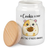 Keksdose Mit Hamster Und Spruch A Cookie A Day Keeps The Stress Away Cookiedose Vorratsdose Holzdeckel Plätzchendose von TachinedasCreative