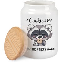 Keksdose Mit Waschbär Und Spruch A Cookie A Day Keeps The Stress Away Cookiedose Vorratsdose Holzdeckel Plätzchendose von TachinedasCreative