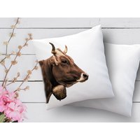 Kissen Mit Kuh Print 40x40 cm Weiß Landhausstil von TachinedasCreative