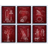 Feuerwehrmann Patent Wandkunst, Blueprint Party Geschenke, Feuerwache Vintage Decor Prints, Set Mit 6 Postern von Taciturnart