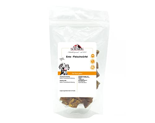 TACKENBERG Fleischwürfel von der Ente für Hunde - 250 g - leckerer natürlicher Kausnack in Premiumqualität - schonend getrocknet - reines Naturprodukt zur Belohnung, als Snack oder Leckerli von Tackenberg