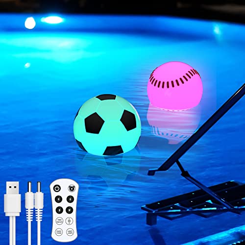 Tacobey Schwimmende Poolbeleuchtung, 2 Stück IP68 Wasserdichte LED Poollicht Wiederaufladbar, 16 RGB Farbwechsel LED Stimmung Ball Licht für Kindergeschenk, Schwimmbad, Teich, Geburtstag Party von Tacobey