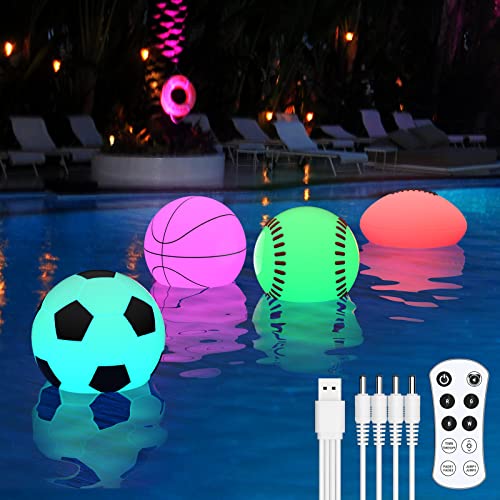 Tacobey Schwimmende Poolbeleuchtung, 4 Stück IP68 Wasserdichte LED Poollicht Wiederaufladbar, 16 RGB Farbwechsel LED Stimmung Ball Licht für Kindergeschenk, Schwimmbad, Teich, Geburtstag Party von Tacobey