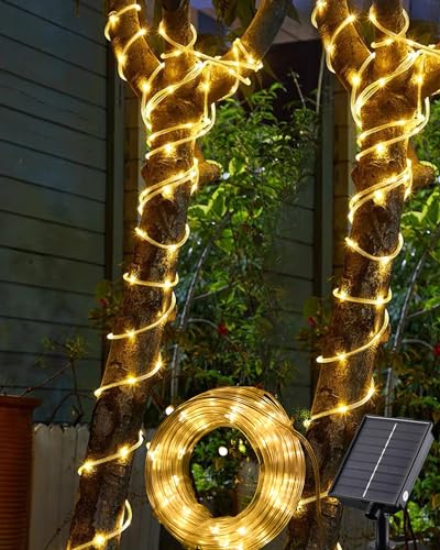 Tacobey Solar Lichtschlauch Lichterkette Außen, 10M 100 LED Solar Seilleuchten Aussen, 8 Modi, Wetterfest, Solarlichterkette für Outdoor Garten Balkon Deko - Warmweiß von Tacobey