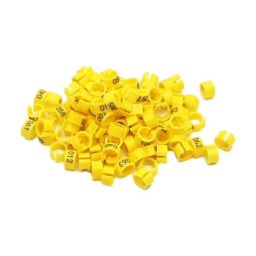 100 Stück 8 mm nummerierte Vogelbeinbänder aus Kunststoff mit Clip für das Identifikationstraining von Papageien und Tauben,Gelb,100 Stück von Taconey