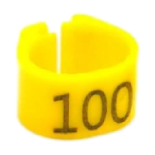 100 Stück 8 mm nummerierte Vogelbeinbänder aus Kunststoff mit Clip für das Identifikationstraining von Papageien und Tauben,Gelb,Einheitsgrösse von Taconey