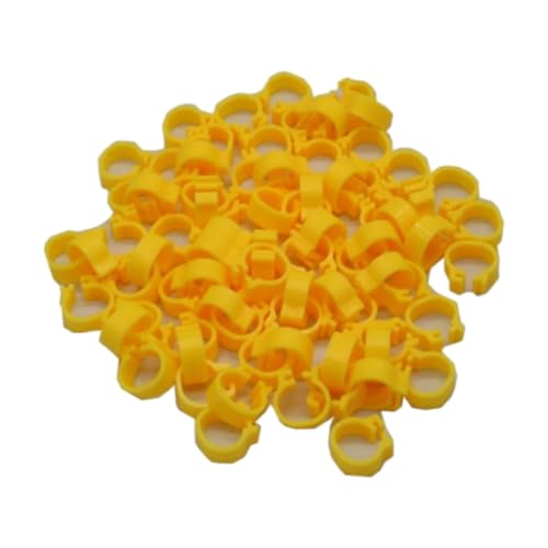 200 Stück 8 mm große Beinbänder aus Kunststoff mit Clip für Geflügelbeine, geeignet zur Beinkennzeichnung von Tauben, Enten und Papageien.,Gelb,Einheitsgrösse von Taconey