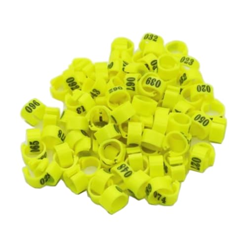 50 Stück 12 mm/14 mm nummerierte Kunststoffclips für Geflügel, Vogelfußringe zur Identifizierung von Taubenbeinbändern,Gelb,Innendurchmesser: 14 mm von Taconey