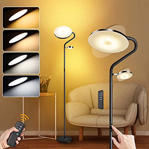 Tacopet 2 LEDs Stehlampe Dimmbar 27W Deckenfluter mit 7W Leselampe mit Fernbedienung, Modern Touch Lampe 2000+400 Lumen, 4 Farbtemperaturen, Stehleuchte für Wohnzimmer, Schlafzimmer, Büro von Tacopet