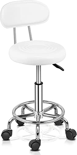 TactFire Ergonomischer Rollhocker mit Rückenlehne Arbeitshocker Drehhocker Rollhocker 360° drehbar Höhenverstellbarer 48-58cm für Büro Salon Massage Spa von TactFire