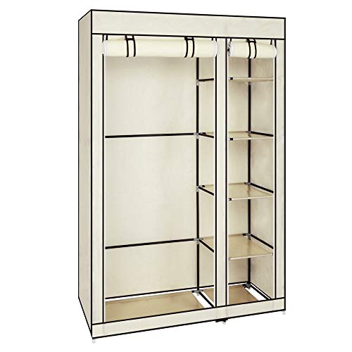 TactFire Kleiderschrank, Stoffschrank, Faltschrank mit Kleiderstange und Ablagen, Offener Faltbarer Kleider Schrank, für Schlafzimmer, Ankleidezimmer, 110 x 45 x 175 cm (Beige, 110x45x175cm) von TactFire