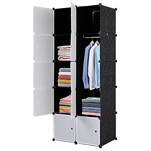 TactFire Kleiderschrank aus Kunststoff, 10 Würfel, Modulare Kleiderschränke für Platzsparendes, Kinderkleiderschrank, Garderobenschrank, Aufbewahrung von Kleidung, Schuhen, 70 x 45 x 175 cm, Weiße Tür von TactFire