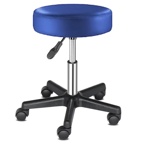 TactFire Rollhocker Arbeitshocker Drehhocker Höhenverstellbar 360° Drehbar Bürohocker Drehhocker 46-61cm für Büro Salon Massage Spa (1, Blau) von TactFire