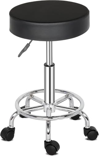 TactFire Rollhocker Arbeitshocker Drehhocker Höhenverstellbar 360° Drehbar Bürohocker Drehhocker 46-61cm für Büro Salon Massage Spa (1, Haha Foot - Schwarz) von TactFire