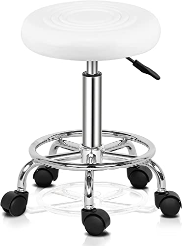 TactFire Rollhocker Arbeitshocker Drehhocker Höhenverstellbar 360° Drehbar Bürohocker Drehhocker für Büro Salon Massage Spa (1, Weiss1) von TactFire