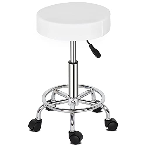 TactFire Rollhocker Arbeitshocker Drehhocker Höhenverstellbar 360° Drehbar Bürohocker Drehhocker für Büro Salon Massage Spa (1, Weiss2) von TactFire