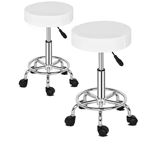 TactFire Rollhocker Arbeitshocker Drehhocker Höhenverstellbar 360° Drehbar Bürohocker Drehhocker für Büro Salon Massage Spa (2, Weiss1) von TactFire