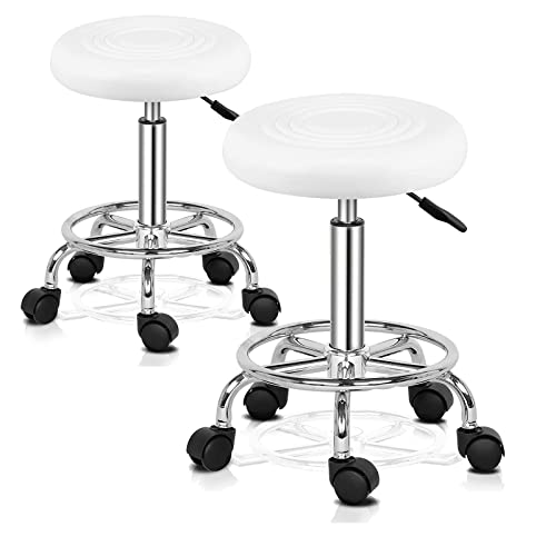 TactFire Rollhocker Arbeitshocker Drehhocker Höhenverstellbar 360° Drehbar Bürohocker Drehhocker für Büro Salon Massage Spa (2, Weiss2) von TactFire