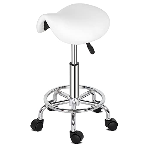 TactFire Sattelhocker Rollhocker Arbeitshocker Drehhocker Höhenverstellbar 360° Drehbar Bürohocker Drehhocker für Büro Salon Massage Spa (Weiss) von TactFire