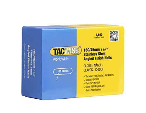 Tacwise Edelstahl-Nägel Gewinkelt 16G/45 mm, 2500 Stück, 0369, silber von TACWISE