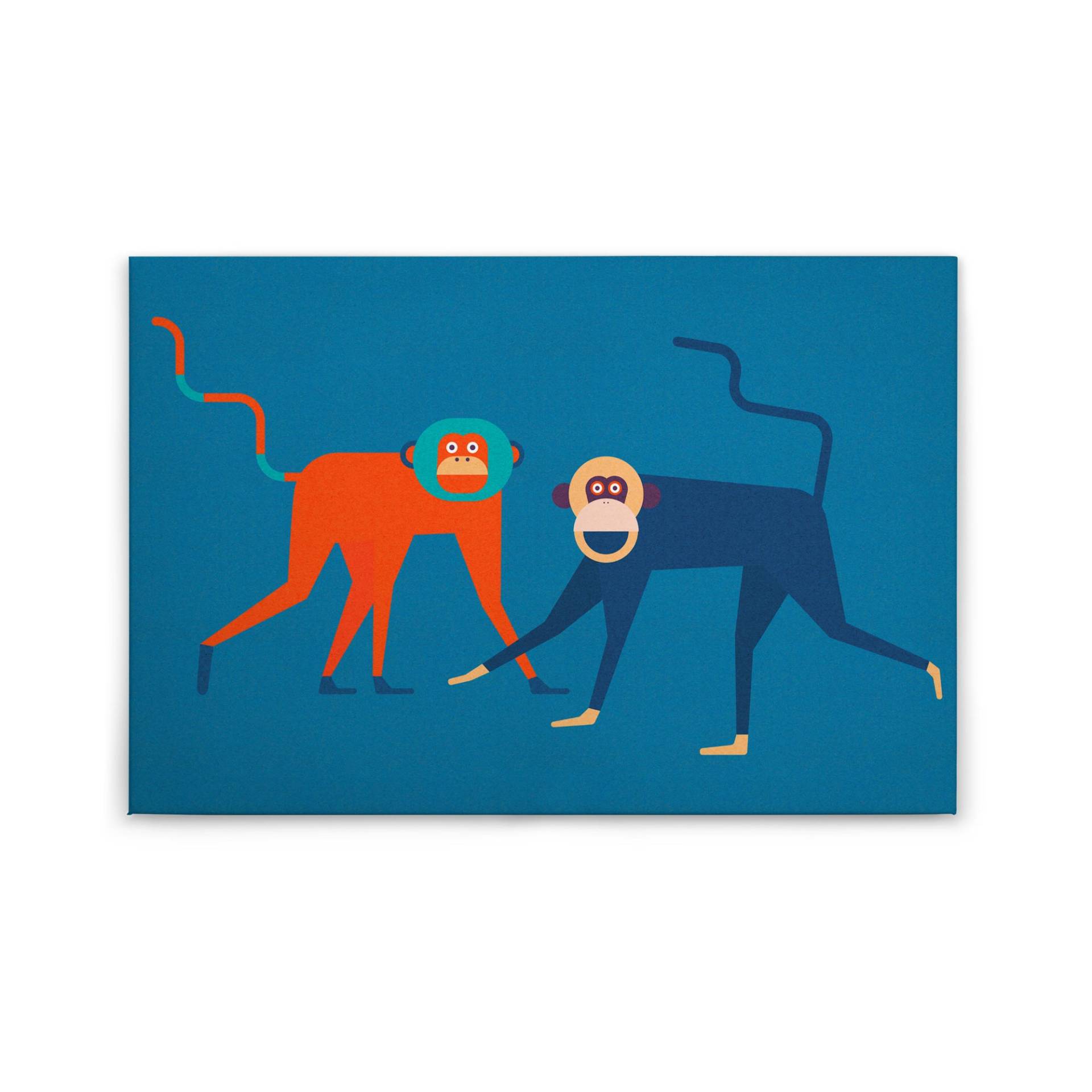 Leinwandbild Affen M1-No.50213 | Wandbild 60 x 90 cm | Blau Orange Keilrahmen Tiere von Tadessi