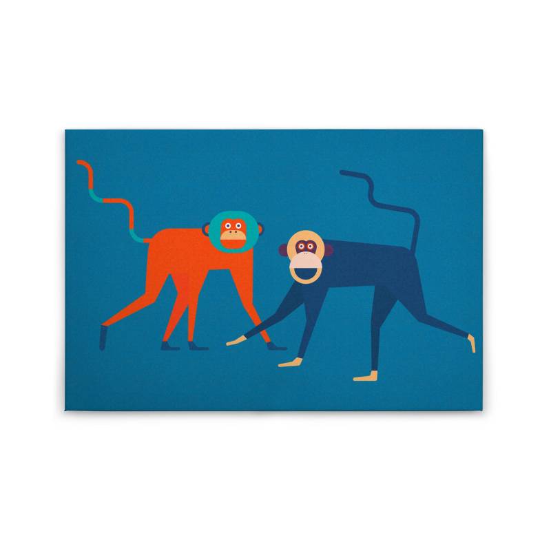 Leinwandbild Affen M1-No.50213 | Wandbild 60 x 90 cm | Blau Orange Keilrahmen Tiere von Tadessi