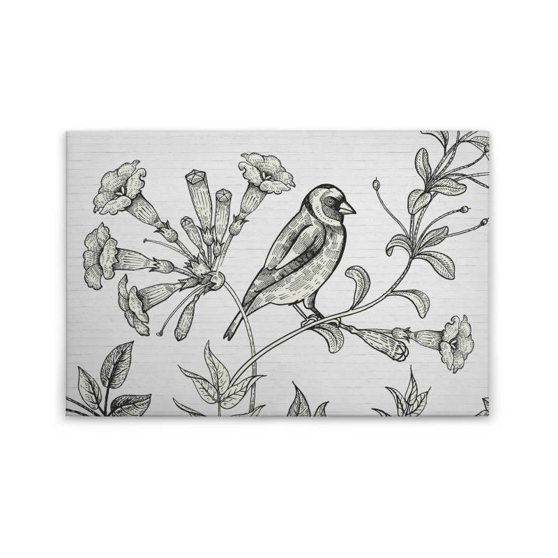 Leinwandbild Vögel M1-No.50118 | Wandbild 60 x 90 cm | Schwarz Weiß Landhausstil Keilrahmen Floral von Tadessi