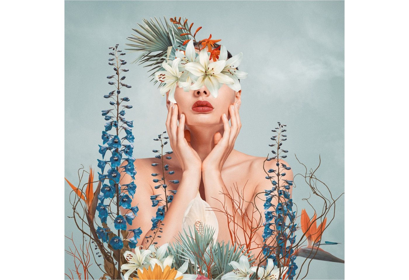 Tadessi Fototapete TADESSI Frau M1-No.11791 Tapete Floral Blau Beige Blumen von Tadessi