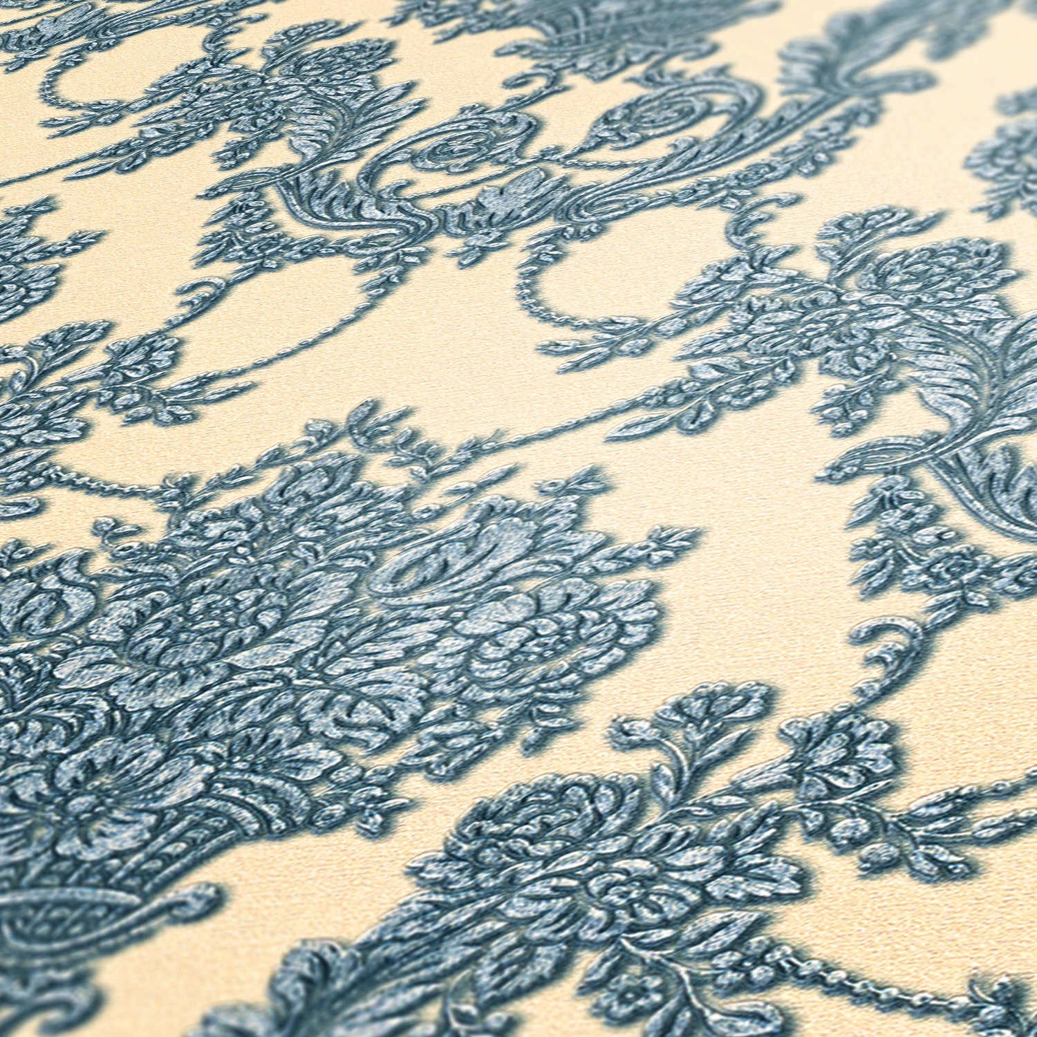 Tadessi Tapete Barock Raffaele M1 No 2509 Vliestapete Blau Silber Ornament Barocktapete von Tadessi
