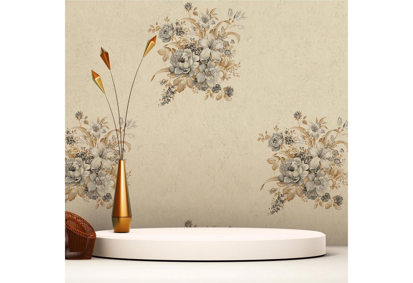 Tadessi Vliestapete Tapete Blumen Pino M1-No.2933, Vliestapete, Braun, Grau, Floral von Tadessi
