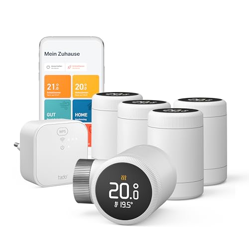 tado° Smartes Heizkörper-Thermostat X 5er Pack – Starter Kit mit Bridge X Heizungssteuerung per App und Smart Speaker (Alexa, Siri, Google Assistant), Energie sparen, DIY Installation, Matter & Thread von Tado