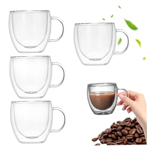 4 Stcs Doppelmauerte Glas Kaffeetassen 5.07 Unzen Kaffeetasse klare Glas-Espresso-Tassen hitzebeständige Tassen mit sicherem Griff perfekt für Espresso-Teemilch und Saft, Wohnkultur von Tadoiooy