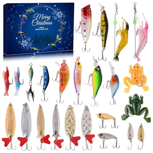 Adventskalender 2024, 24 Tage Fischereiköder Adventskalender Countdown mit 3D Realistic Fishing Lures für Männer Weihnachten Halloween, Weihnachtsdekorationen von Tadoiooy