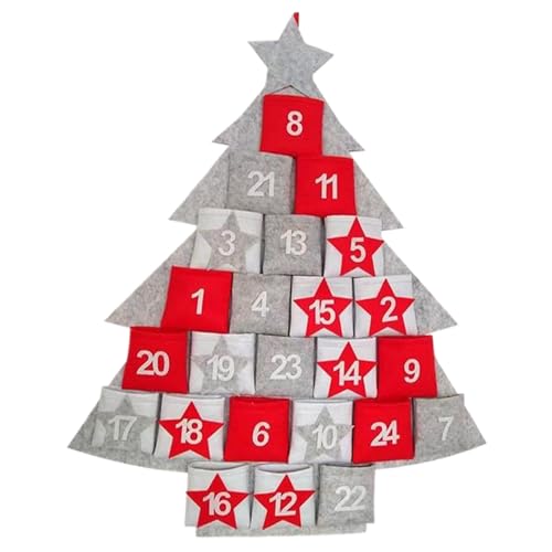 Adventskalender Taschen Nicht gewebter Stoff hängende Adventskalender mit 24 Taschen wiederverwendbares Weihnachtsfest für Kinder Geschenke Wandtür Hängende Dekoration, Weihnachtsdekorationen von Tadoiooy