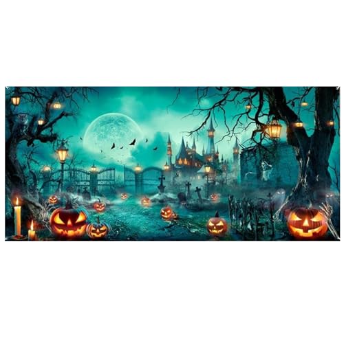 Halloween -Dekor, Halloween Garagentordekorationen, 16x7ft Guarry Castle Friedhofs Garagentür Banner, verblassende resistente Polyesterabdeckung, hängende Kulisse von Tadoiooy