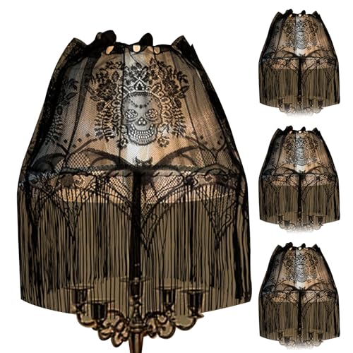 Halloween Dekor, Halloween Lampen Schatten Cover 4pcs schwarze Fledermaus -Schädel -Leuchtbedeckungen mit Quasten Spitzenlampenschirmen Topper Fenstertür Mantel Schal für Partydekoration Halloween Dekor, Halloween Lampen Schatten Cover 4pcs schwarze Fledermaus -Schädel -Leuchtbedeckungen mit Quasten Spitzenlampenschirmen Topper Fenstertür Mantel Schal für Partydekoration von Tadoiooy