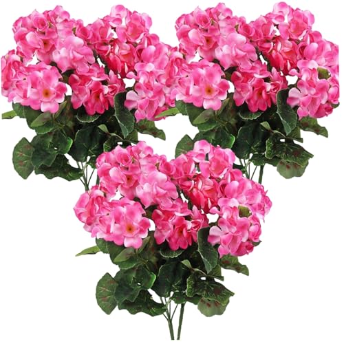 Tadoiooy 6pcs künstliche Geranien 14 Zoll lebensechter künstlicher Blüten mit verstellbaren Zweigen langlebig anhaltend lebendig für Innen-, Außen-, Rosenrot, Blumen von Tadoiooy