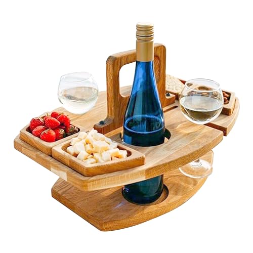 Tadoiooy Picknicktische, Picknicktisch tragbarer Abnehmbarer Weintisch mit 2 Weingläserhalter stilvoller hölzerner Mini Snack Tablett für Weinliebhaber im Freien im Freien, Strand, Camping von Tadoiooy