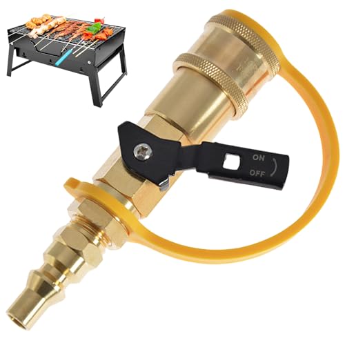 Tadoiooy Propan Schnellverbindungsanpassungen 1/4 Leckfestes Messing -Propan -Ausstattung und -Anadapter mit Ventil für Wohnmobile, Camping, Picknick von Tadoiooy