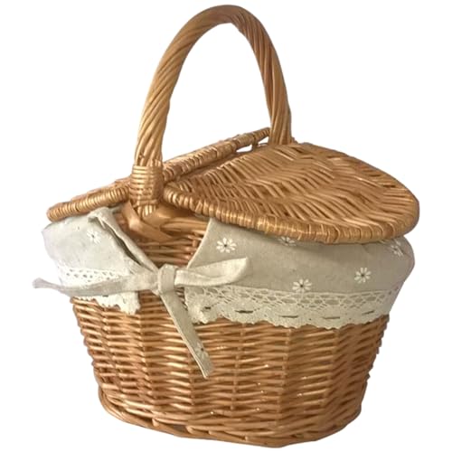 Tadoiooy Weidenpicknickkorb, 10.2x7, 1 x 5, 5 Zoll Kleiner Picknickkorb mit Baumwollwäschefutter, Weidenorganisator mit Griff und Deckel für den Camping Garden Park Outdoor von Tadoiooy