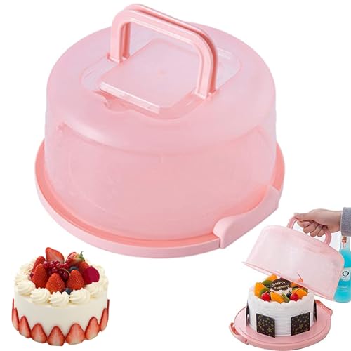 Runder Kuchenbehälter,Kuchenbutler Tortenbehälter,Tortenbehälter Rund Kunststoff Tortenhaube Kuchenbehälter Runde Tragbare Tortenschachtel Für Den Transport Von Kuchen, Keksen, Torte, Desserts (Rosa) von Tadpolez