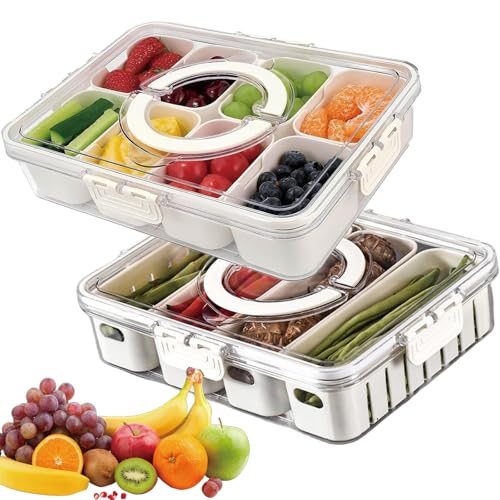 Tadpolez Snackbox mit Fächern 2 Stück Snackbox Mit FäChern Und Deckel Tragbar Snackteller 4 FäChern und 8 FäChern für Snacks,Süßigkeiten Gemüse Dessert Obst Partys Picnic von Tadpolez