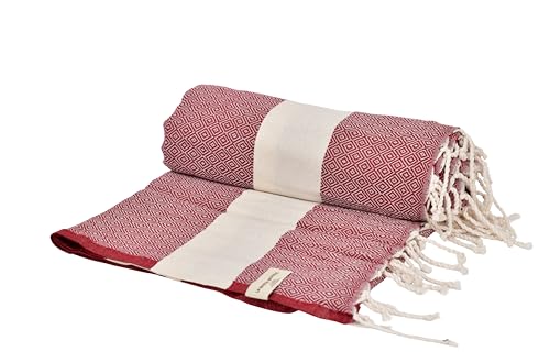 Tadussi® XXL Strandtuch, 200 x 200 cm, Baumwolle, Fouta-Stil, Stranddecke & Picknickdecke, Sandfrei, Schnell Trocknend (Rot, 200 x 200 cm) von Tadussi